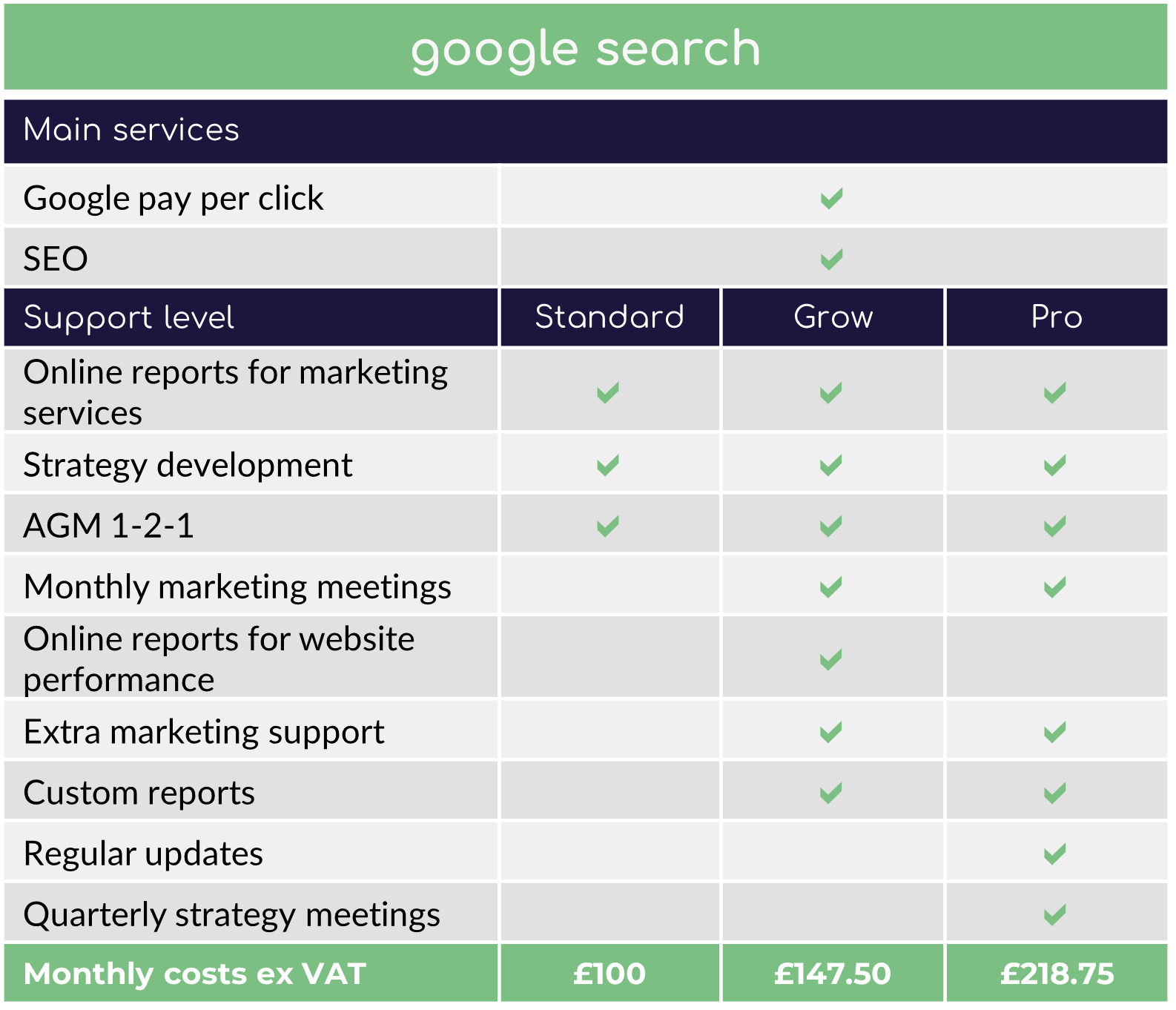 Google search package starting from £100 per month ex VAT